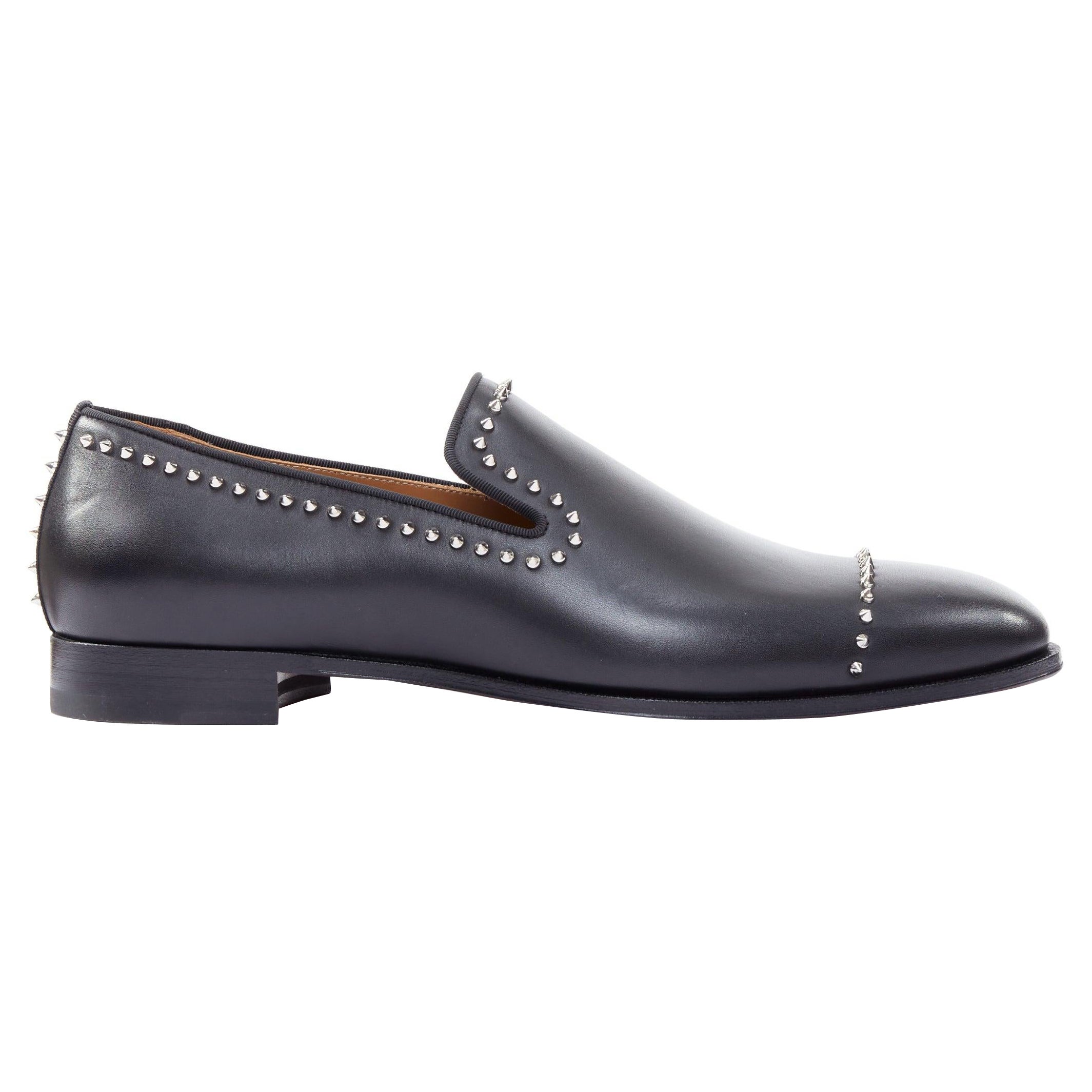 CHRISTIAN LOUBOUTIN Dandy Cloo black leather silver studded loafers EU43