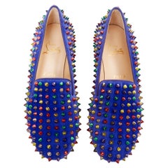 CHRISTIAN LOUBOUTIN Dandy Pik Pik blue suede multicolor spike stud flats EU37