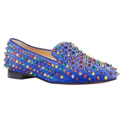 CHRISTIAN LOUBOUTIN Dandy Pik Pik bleu en daim multicolore à clous EU37