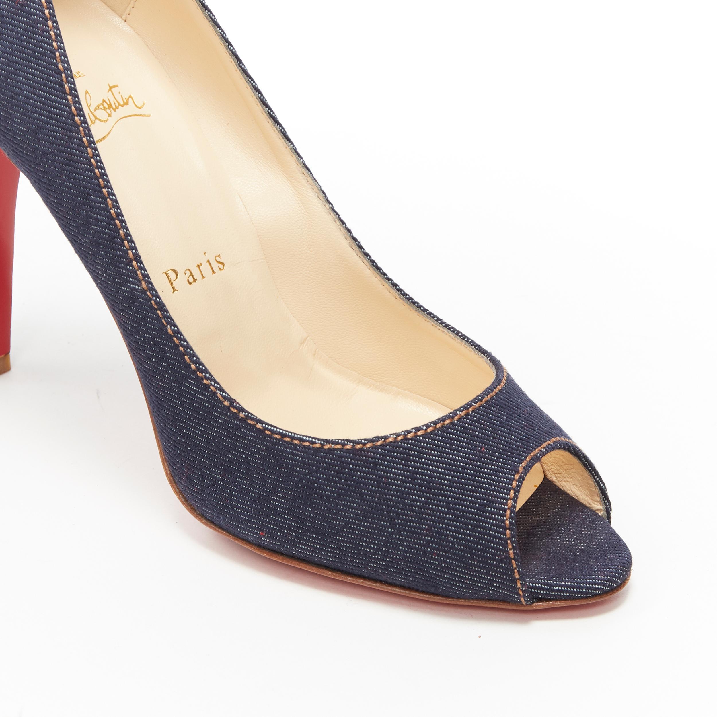 CHRISTIAN LOUBOUTIN dark blue denim cotton peep toe slim heel pumps EU36.5 2