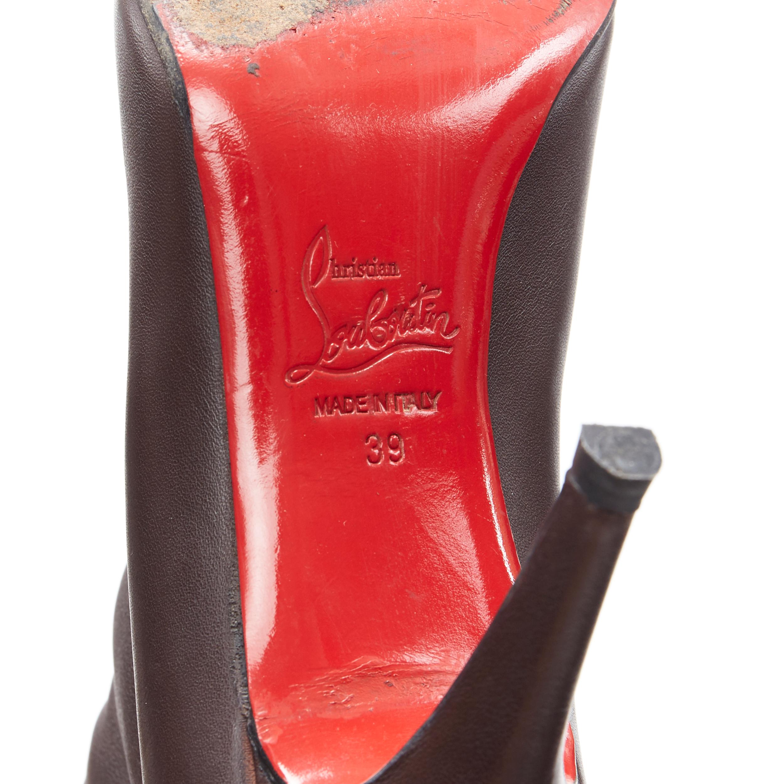CHRISTIAN LOUBOUTIN dark brown leather almond toe high heel tall boots EU39 7