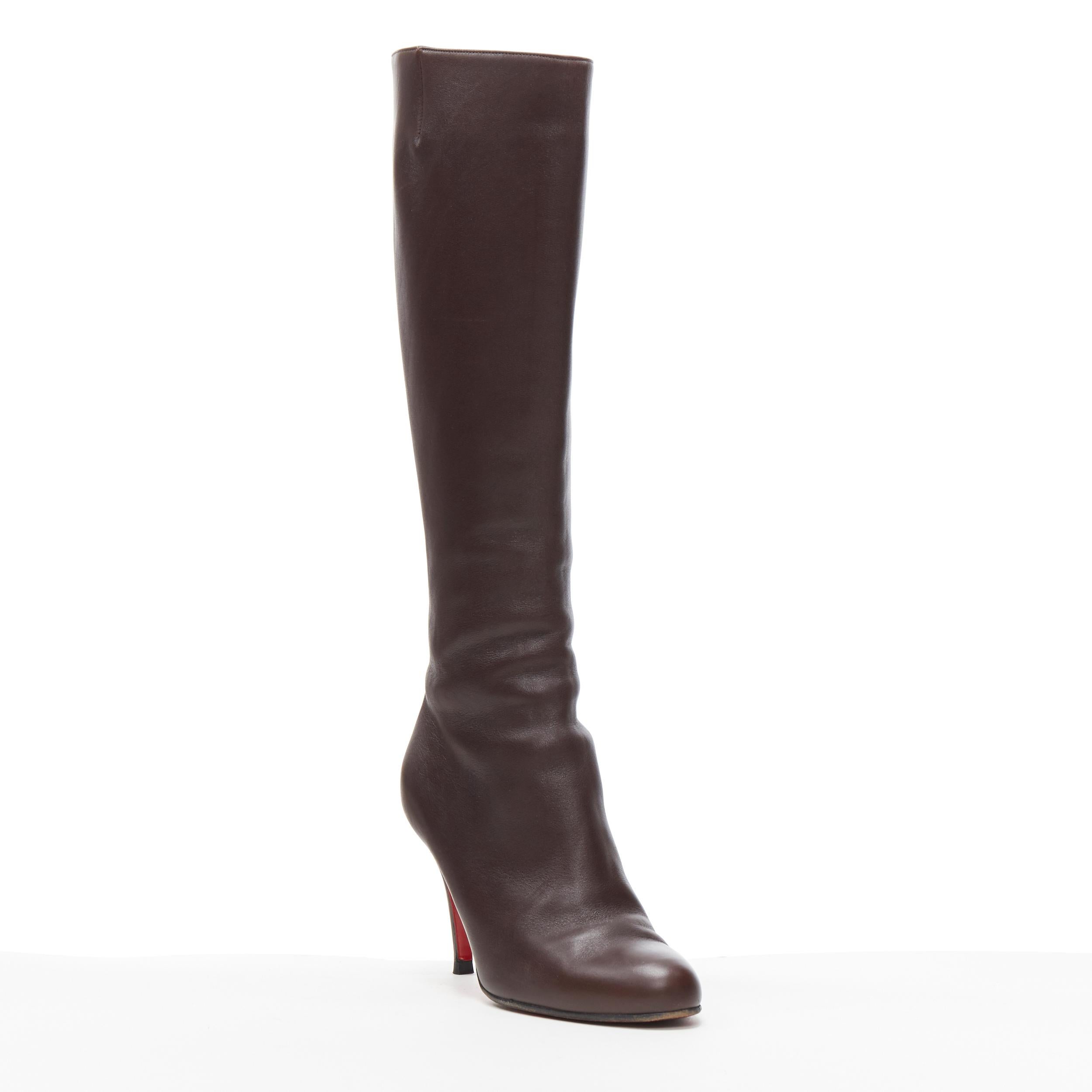 CHRISTIAN LOUBOUTIN dark brown leather almond toe high heel tall boots EU39
Brand: Christian Louboutin
Designer: Christian Louboutin
Model Name / Style: Tall boot
Material: Leather
Color: Brown
Pattern: Solid
Closure: Zip
Extra Detail: Almond toe.
