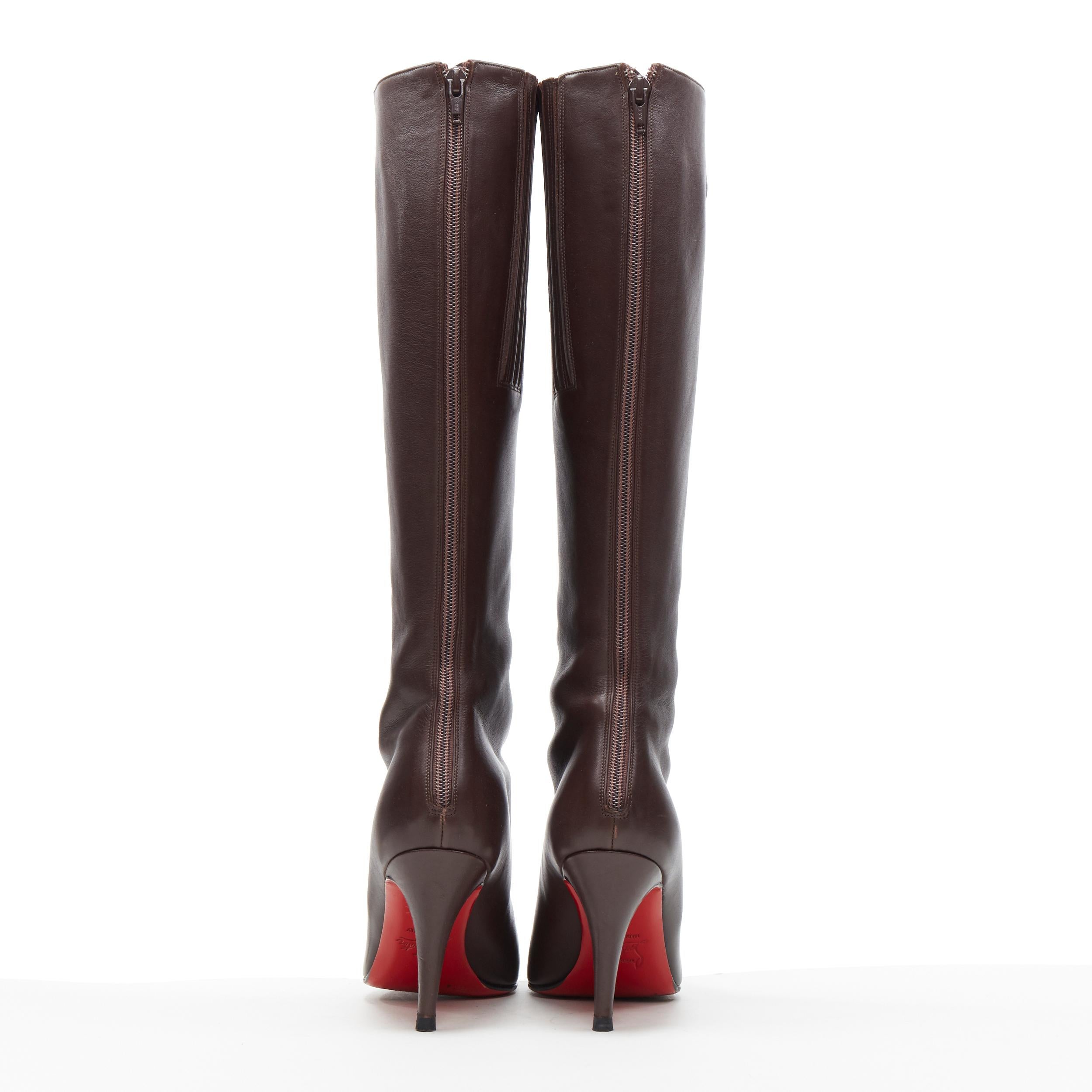 Women's CHRISTIAN LOUBOUTIN dark brown leather almond toe high heel tall boots EU39