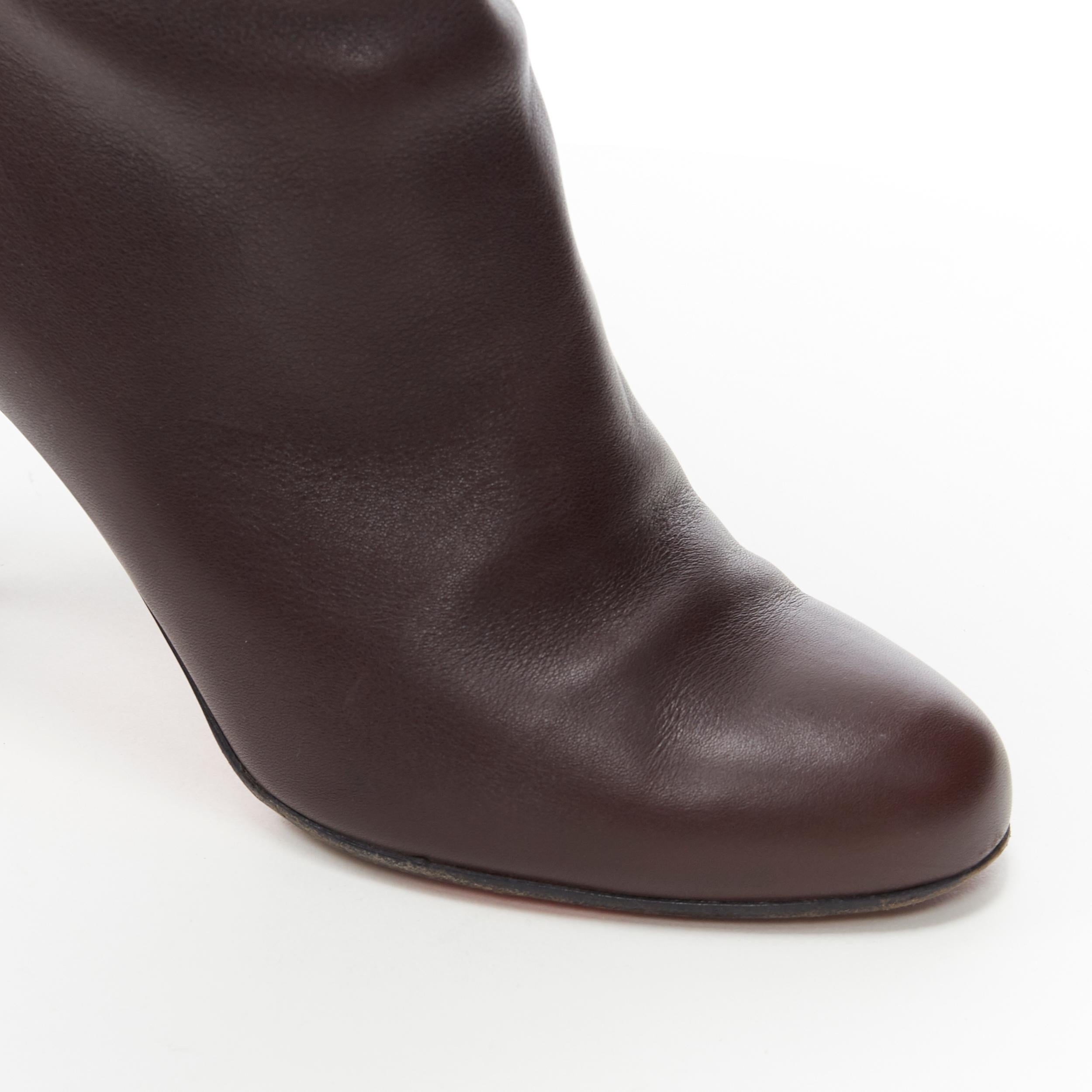 CHRISTIAN LOUBOUTIN dark brown leather almond toe high heel tall boots EU39 3