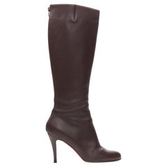 CHRISTIAN LOUBOUTIN dark brown leather almond toe high heel tall boots EU39