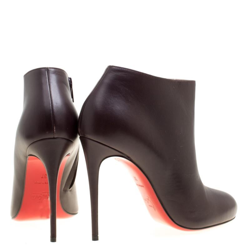 Black Christian Louboutin Dark Brown Leather Belle Ankle Boots Size 37