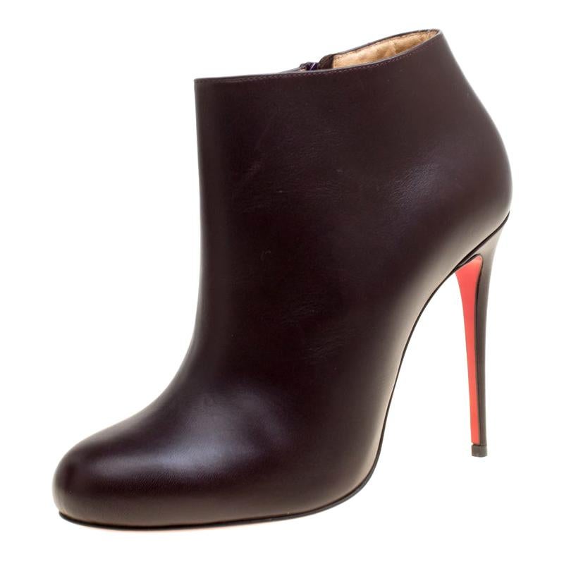 Christian Louboutin Dark Brown Leather Belle Ankle Boots Size 37