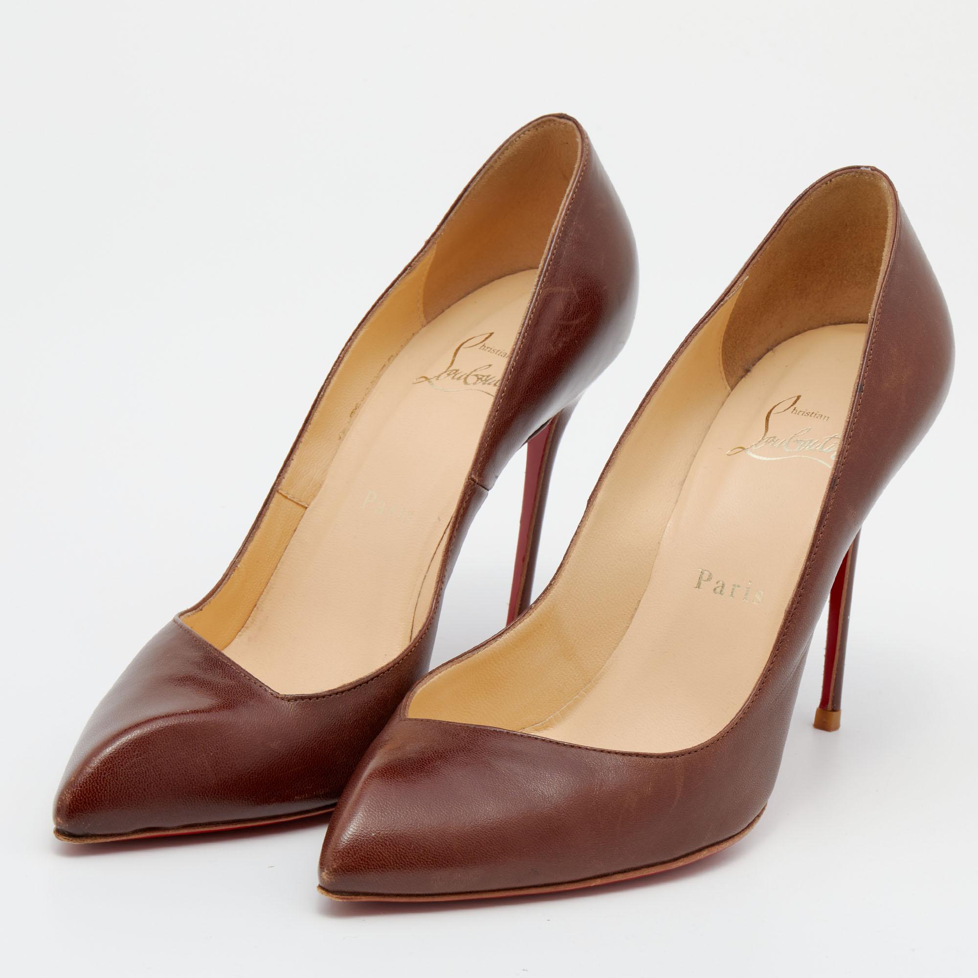 Characterized by its clean, impressive silhouette, these pumps showcase Christian Louboutin's flair in the art of shoemaking. The pair flaunts a versatile dark brown hue that will go with most of your outfits. From formal to casual and evening