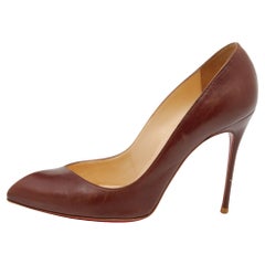 Christian Louboutin Dark Brown Leather Corneille Pointed Toe Pumps Size 38.5