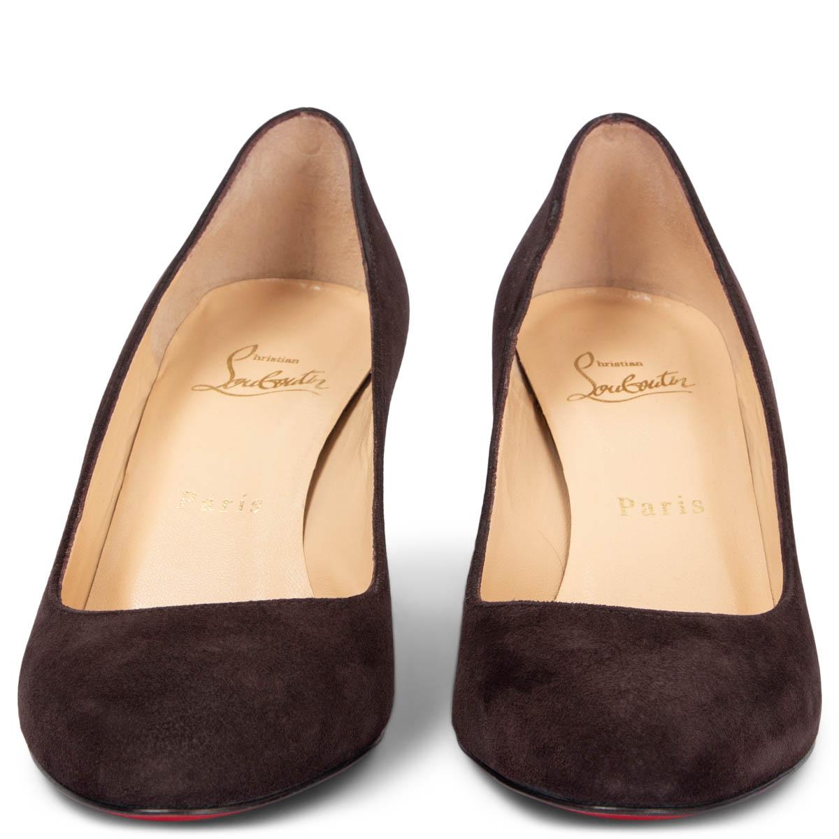 100% authentic Christian Louboutin round-toe pumps in espresso brown suede leather. Have been worn once and are in virtually new condition. 

Measurements
Imprinted Size	36.5
Shoe Size	36.5
Inside Sole	23.5cm (9.2in)
Width	7.5cm (2.9in)
Heel	6.5cm