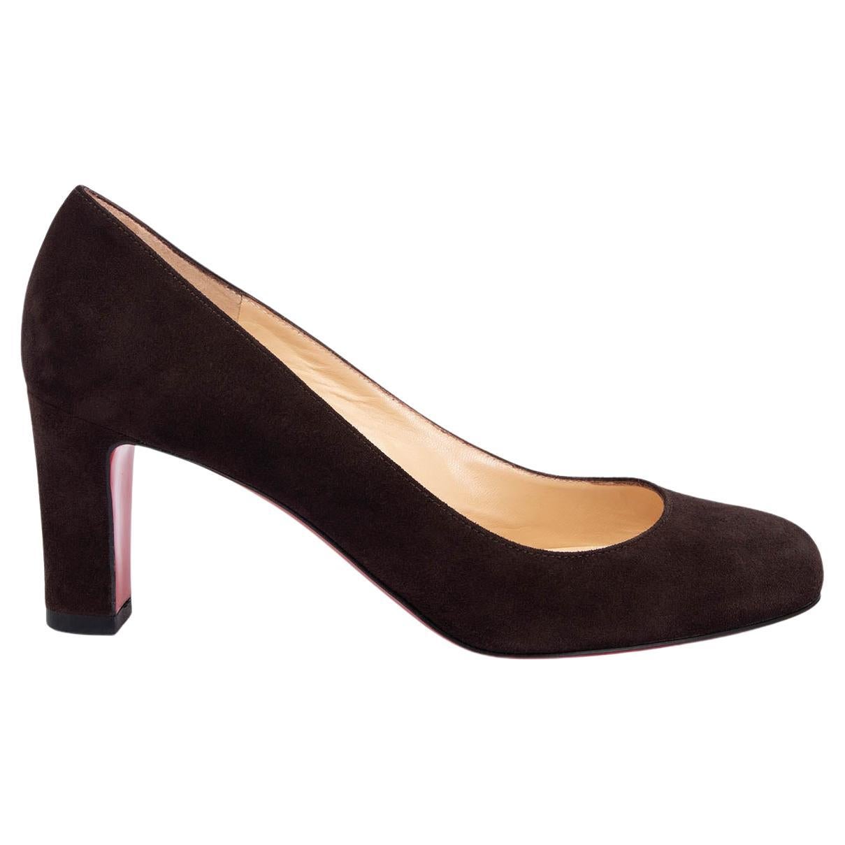 CHRISTIAN LOUBOUTIN dark brown suede ROUND TOE Pumps Shoes 36.5 For Sale