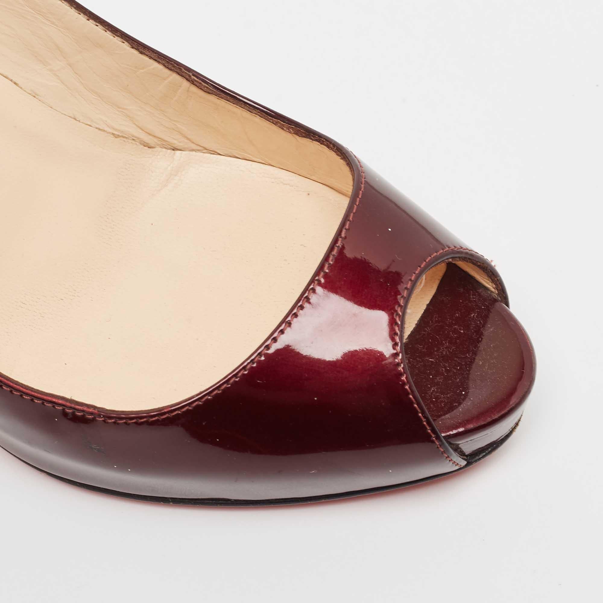Christian Louboutin Dark Burgundy Patent Leather Peep Toe Pumps Size 36 2