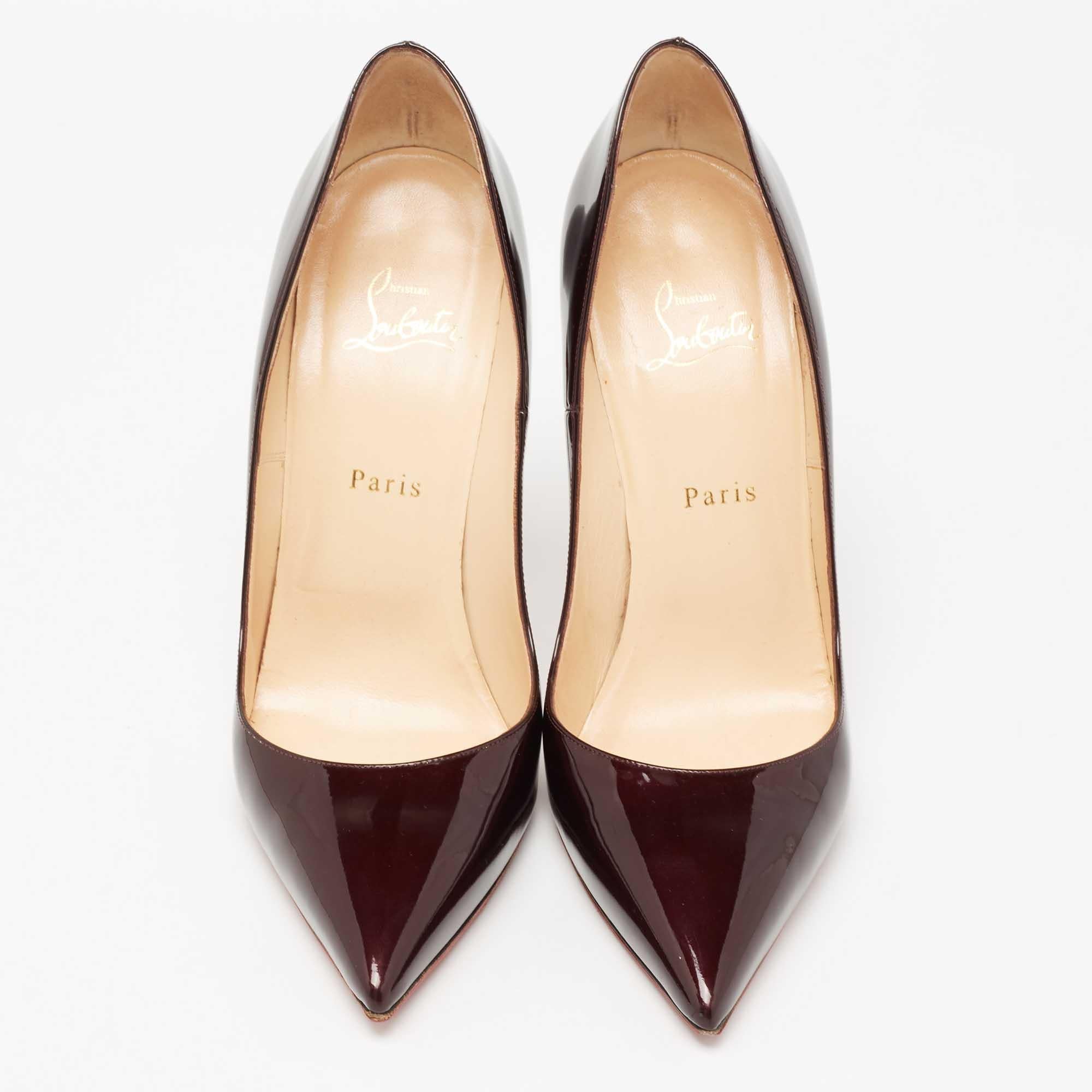 The So Kate collection was named after the famous supermodel Kate Moss known for her fashion choices. Made from patent leather in a dark burgundy hue, these pumps flaunt pointed toes leading to a sleek arch that ends on a high note with 13 cm