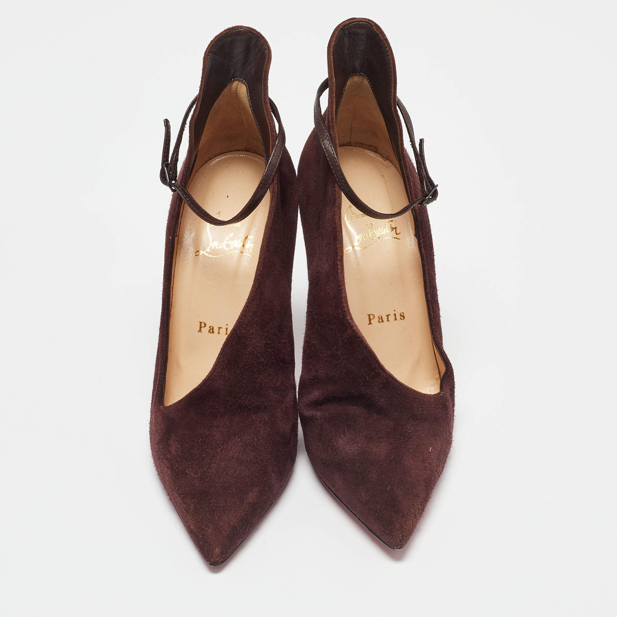 Christian Louboutin Dark Burgundy Suede Vampydoly Pumps Size 36 For Sale 1