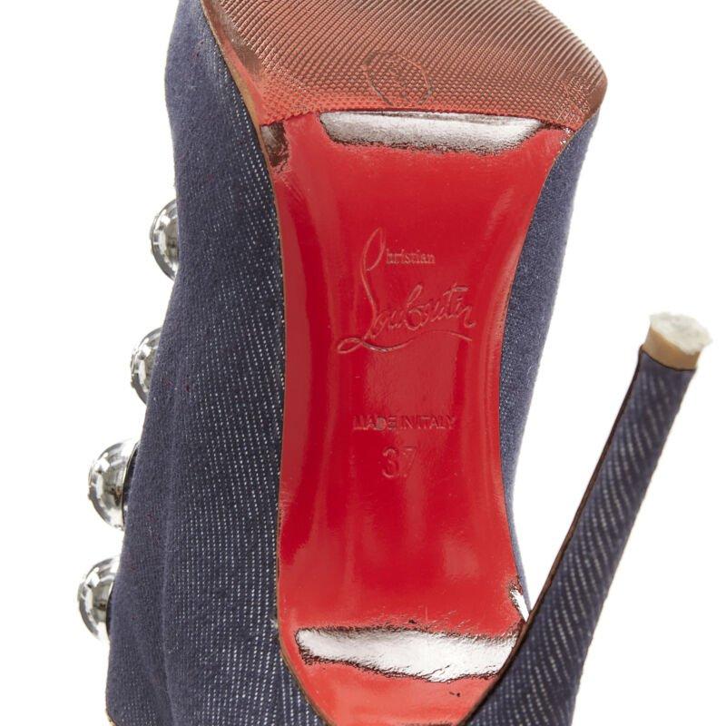 CHRISTIAN LOUBOUTIN dark denim silver military button peep toe bootie EU37 5