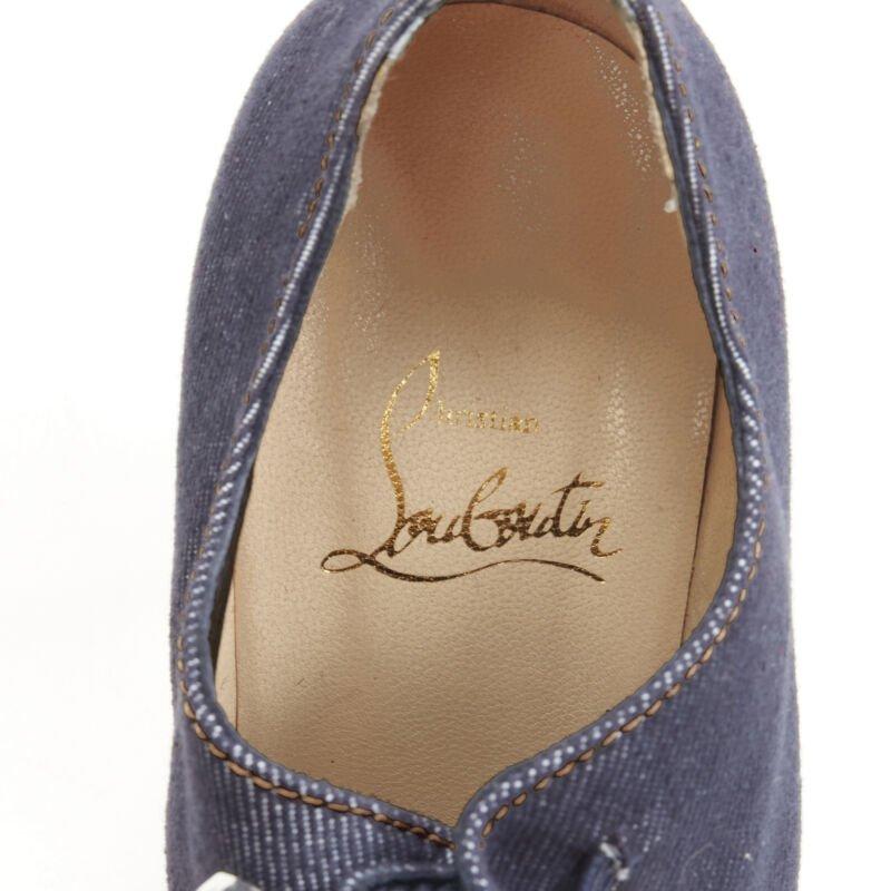 CHRISTIAN LOUBOUTIN dark denim silver military button peep toe bootie EU37 4