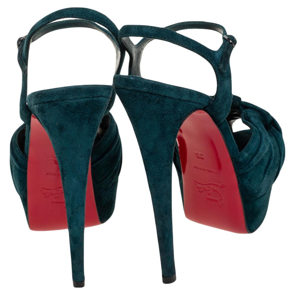 Women's Christian Louboutin Dark Green Suede Lonescadiva Sandals Size 35