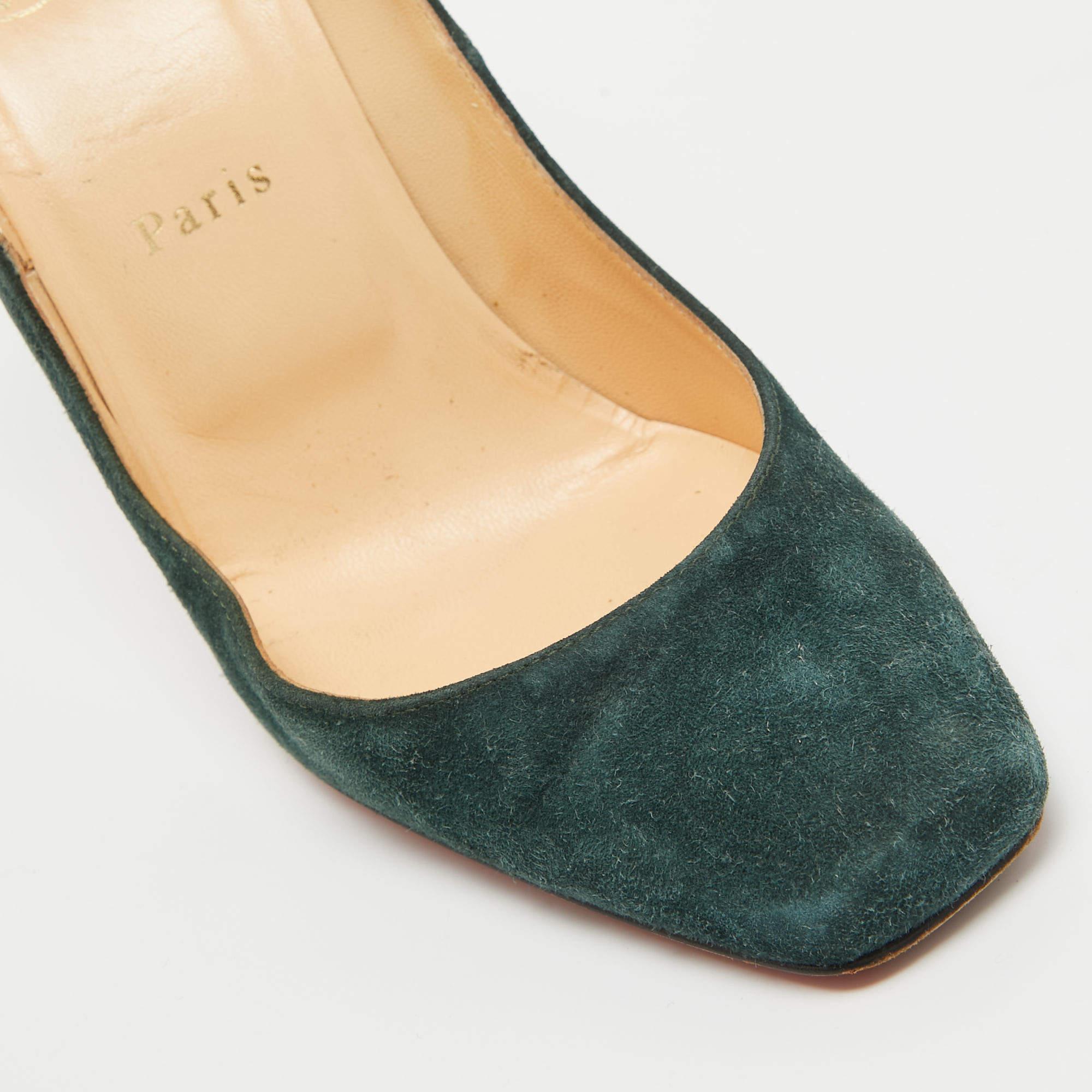 Christian Louboutin escarpins particules en daim vert foncé, taille 38 en vente 2