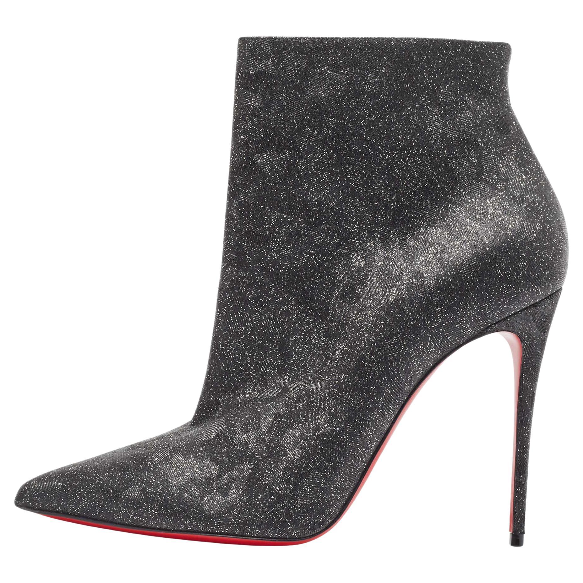 Christian Louboutin Dark Grey Glitter Nubuck So Kate Booties Size 40