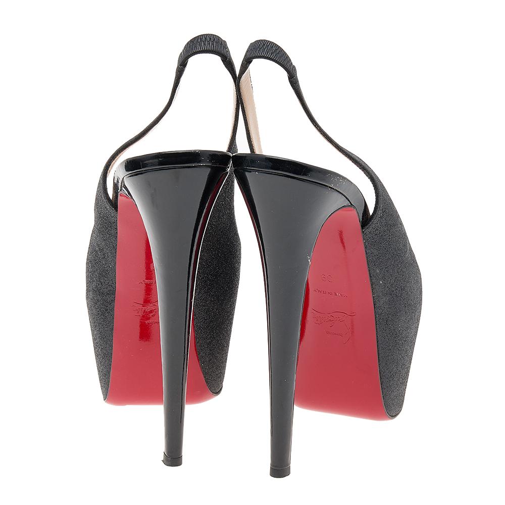 Christian Louboutin Dark Grey Glitter Slingback Platform Sandals Size 39 For Sale 2
