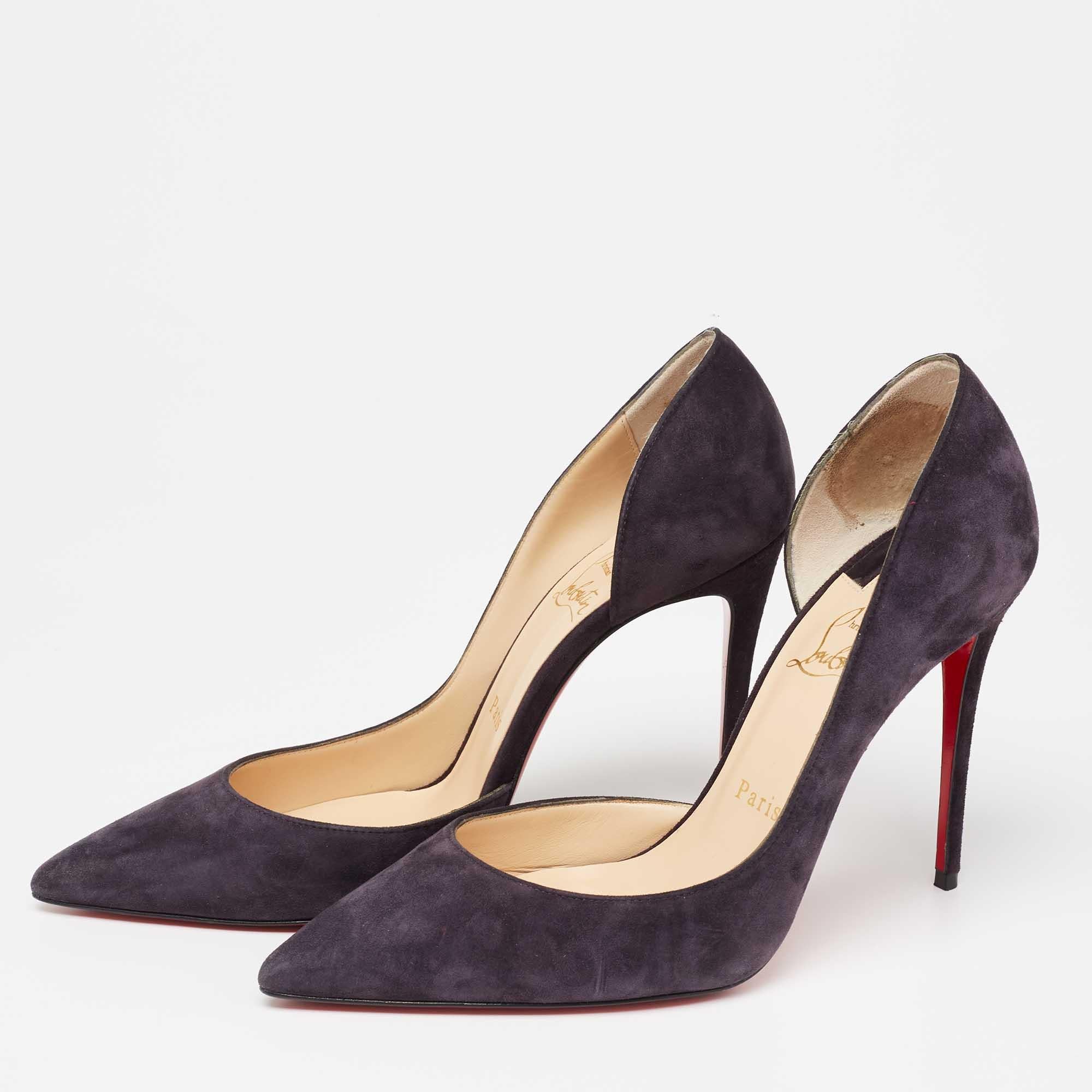 Skilfully crafted from suede in a D'orsay style with pointed toes, these Christian Louboutin pumps come ready to give you a high-fashion experience. The Iriza pumps, with sharp-cut toplines, are balanced on 10.5 cm heels and finished with