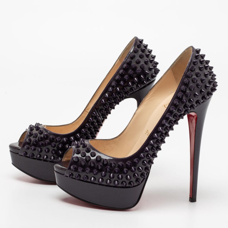 Christian Louboutin Dark Purple Lady Peep-Toe Spiked Platform Pumps ...