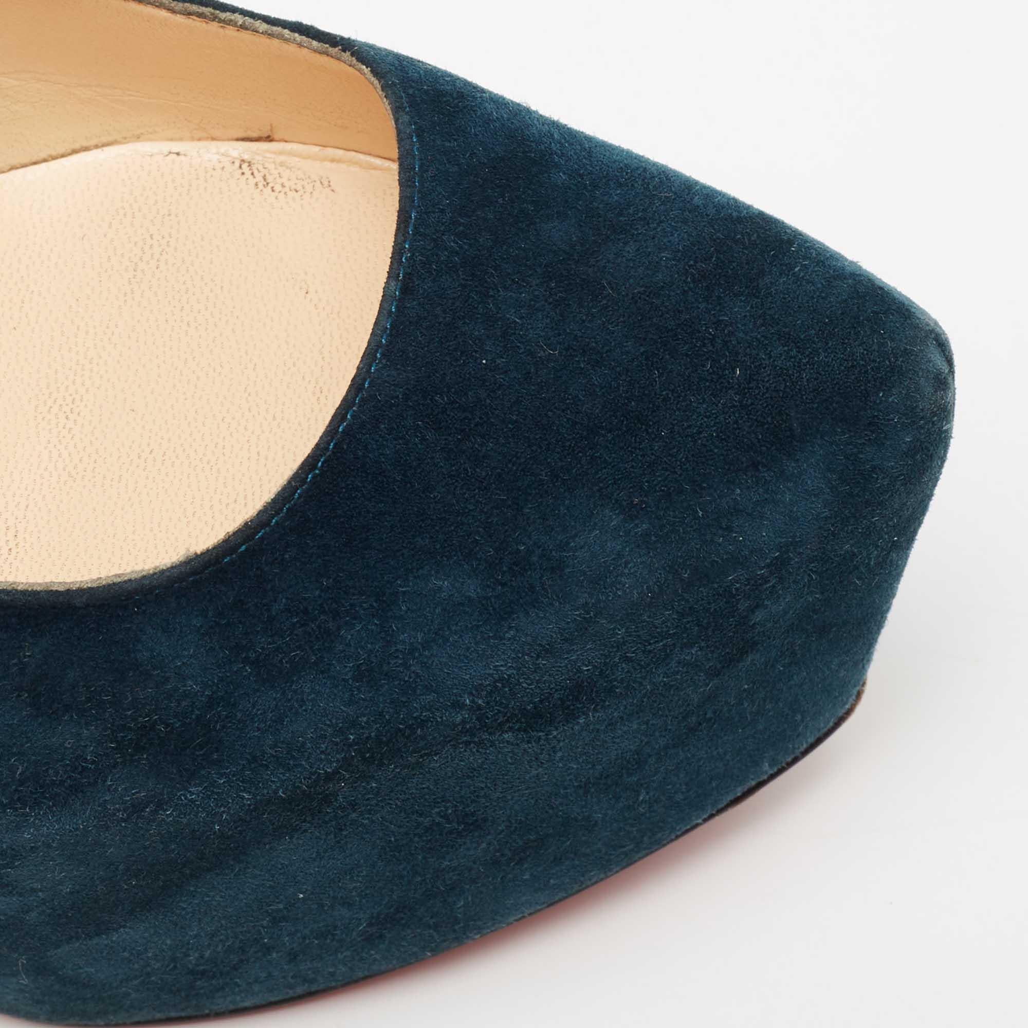 Women's Christian Louboutin Dark Teal Suede Daffodile Pumps Size 37 For Sale