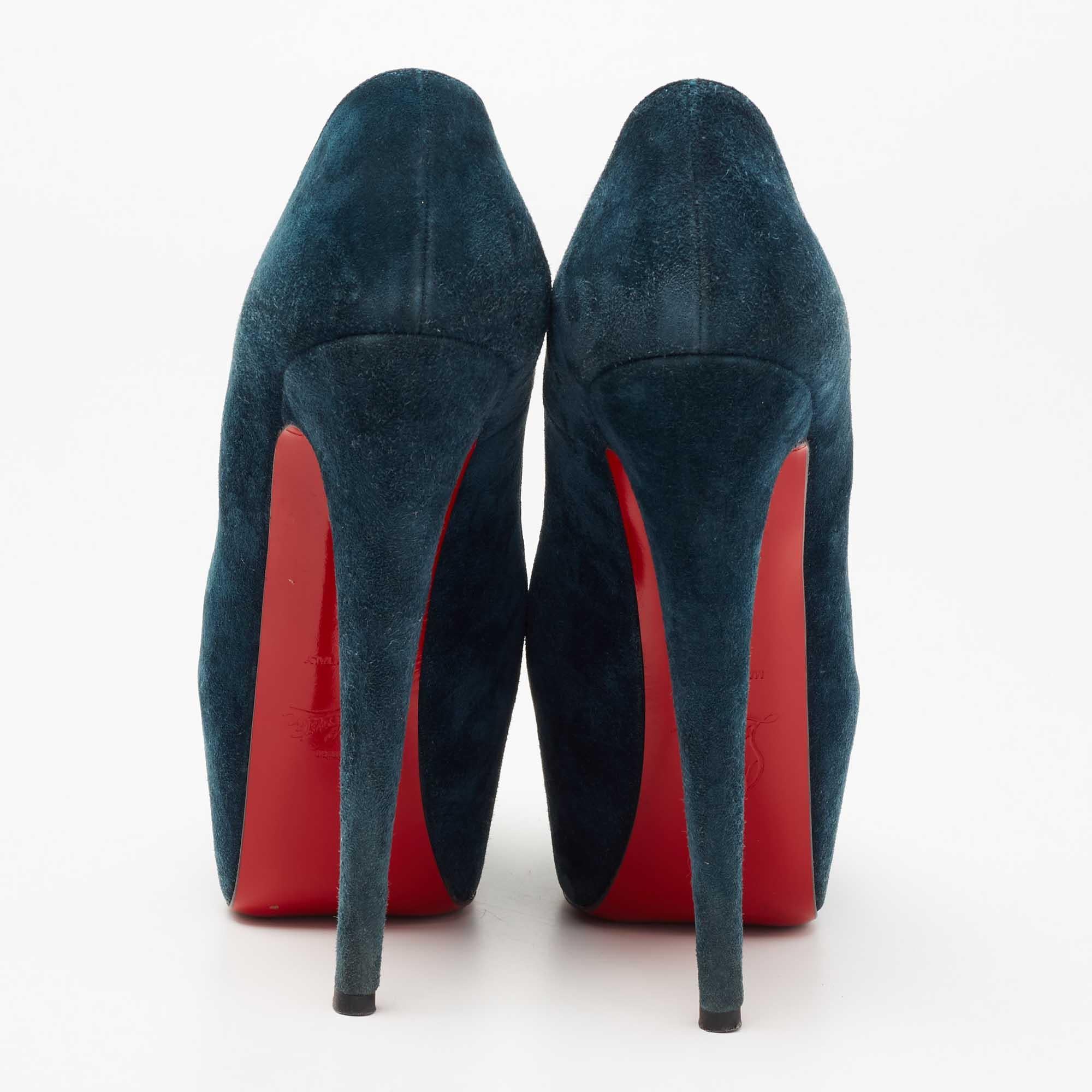 Women's or Men's Christian Louboutin Dark Teal Suede Daffodile Pumps Size 37 For Sale