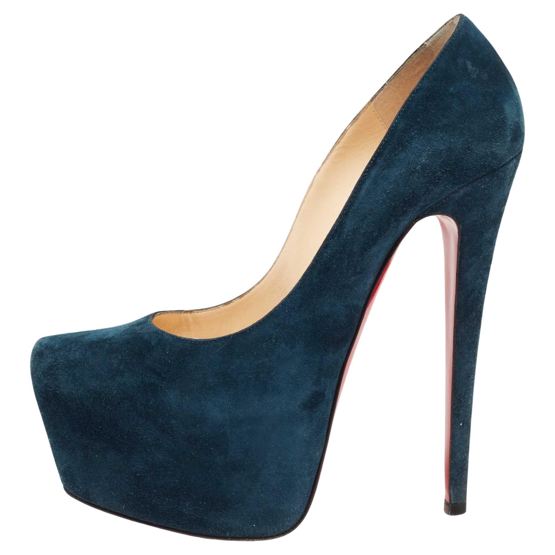 Christian Louboutin Dark Teal Suede Daffodile Pumps Size 37 For Sale