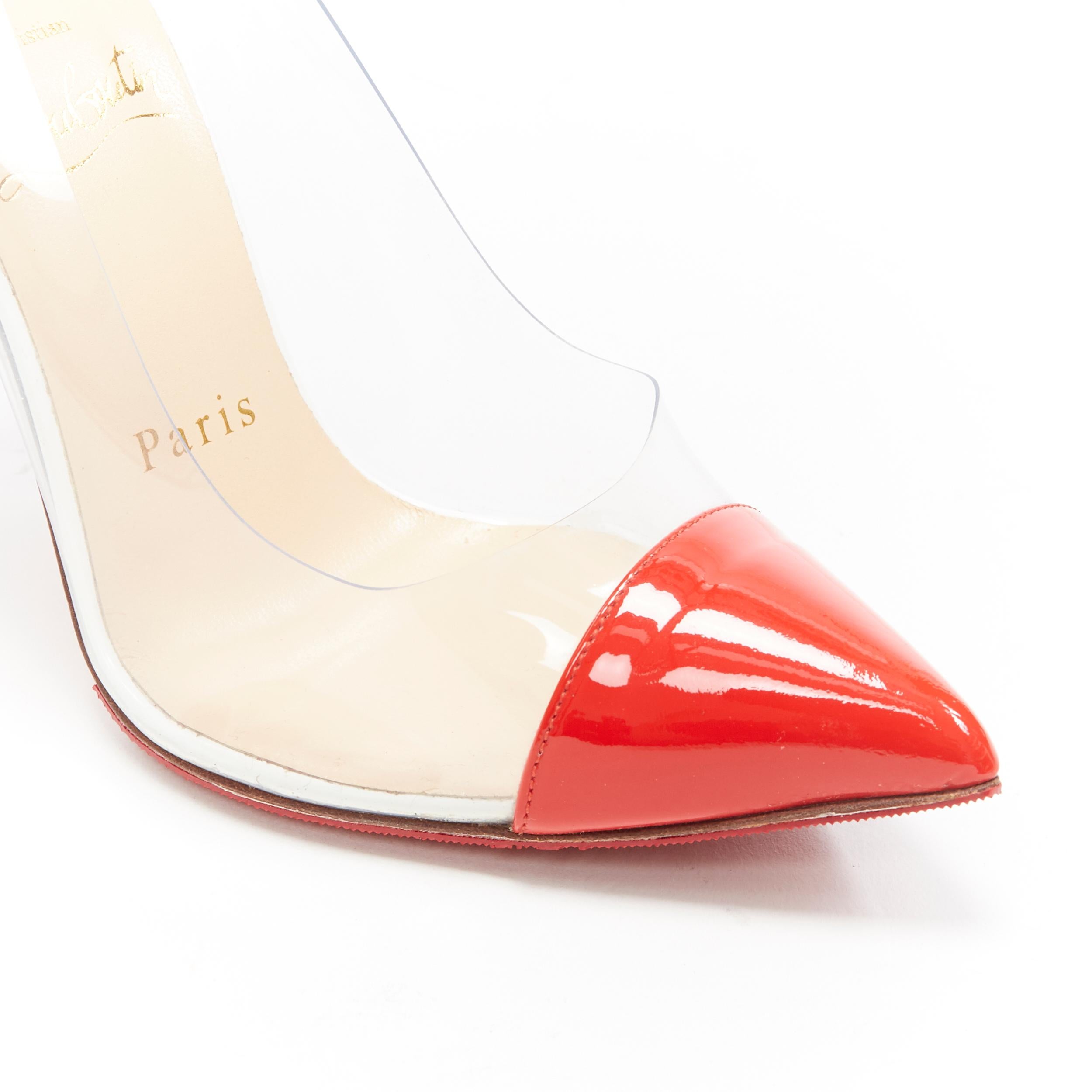 CHRISTIAN LOUBOUTIN Debout 100 red blue patent clear PVC point toe 