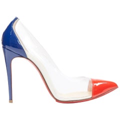 CHRISTIAN LOUBOUTIN Debout 100 red blue patent clear PVC point toe pump EU35.5