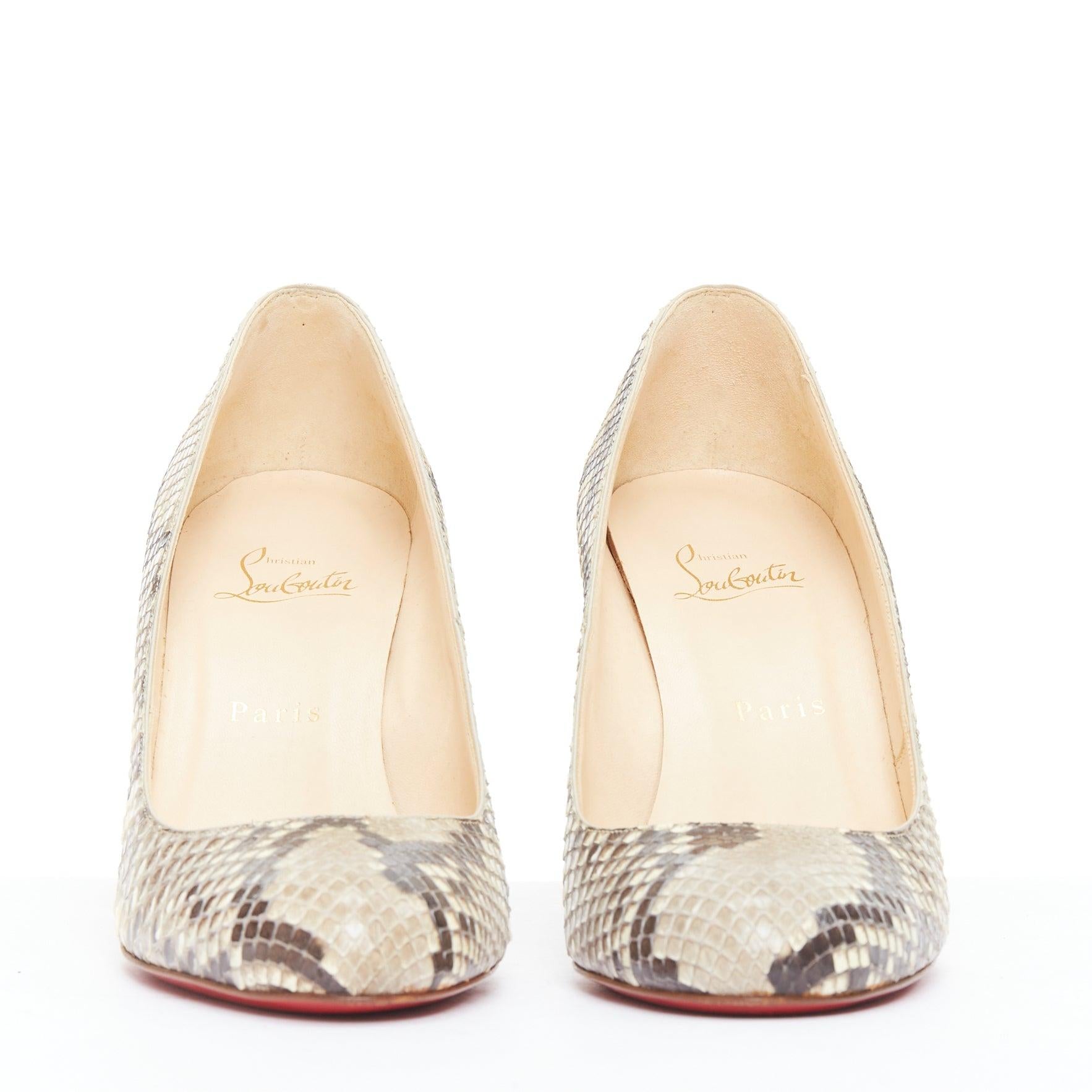 Beige CHRISTIAN LOUBOUTIN Declic scaled leather almond toe stiletto pumps EU37.5 For Sale