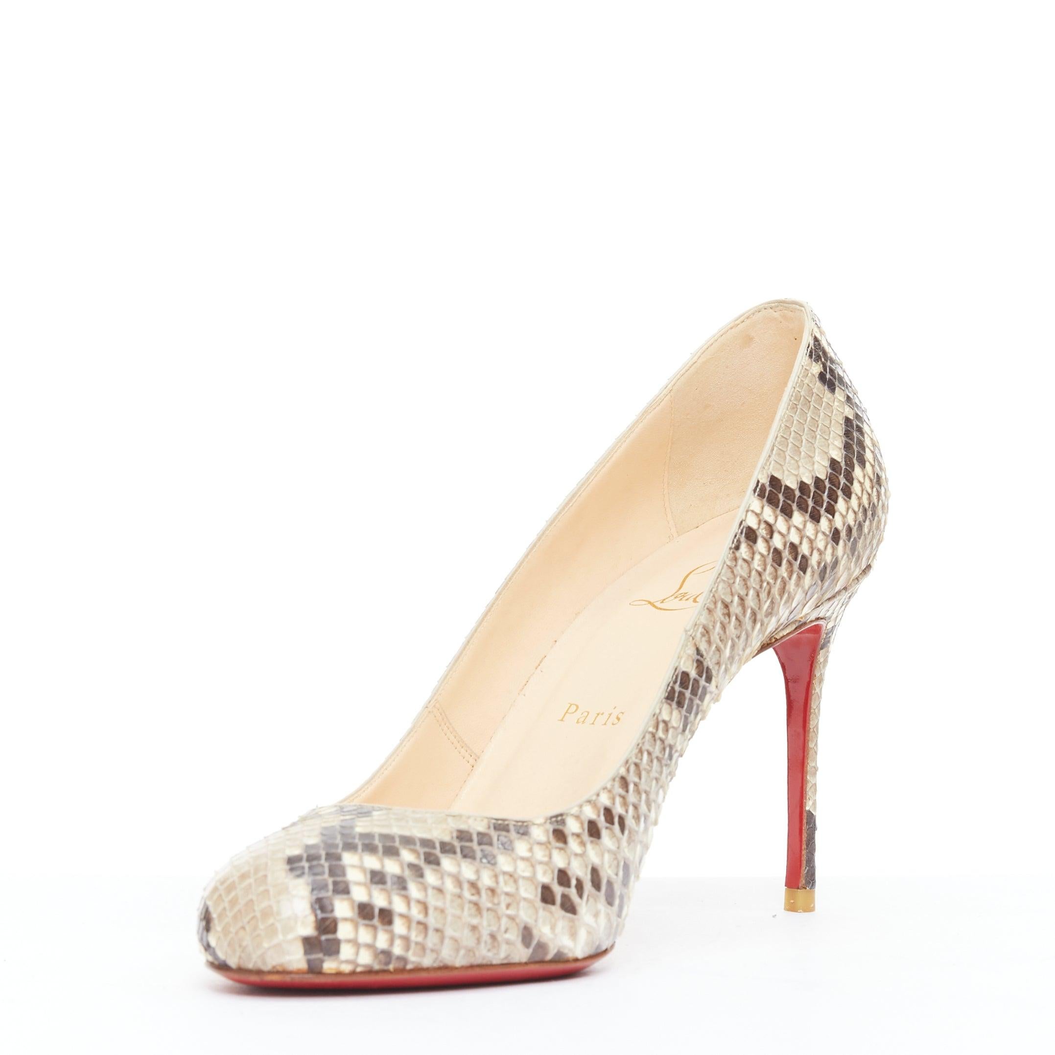 CHRISTIAN LOUBOUTIN Declic scaled leather almond toe stiletto pumps EU37.5 In Good Condition For Sale In Hong Kong, NT