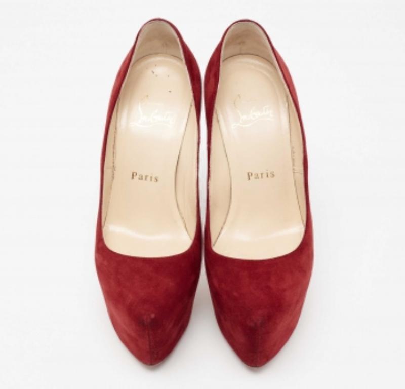 Women's Christian Louboutin Deep Red Suede Daffodile Pumps Size 36.5 For Sale