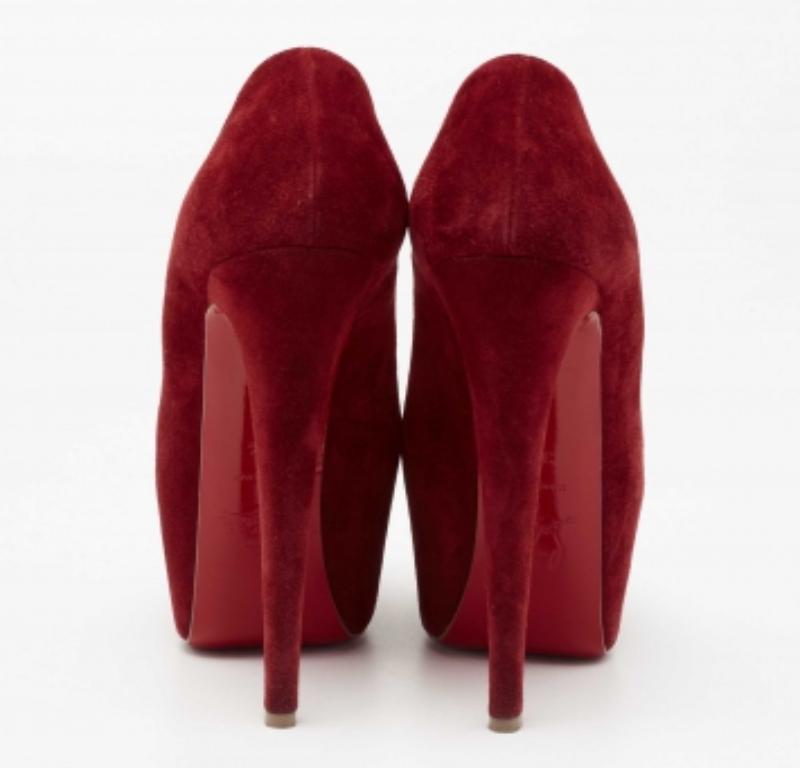 Christian Louboutin Deep Red Suede Daffodile Pumps Size 36.5 For Sale 1