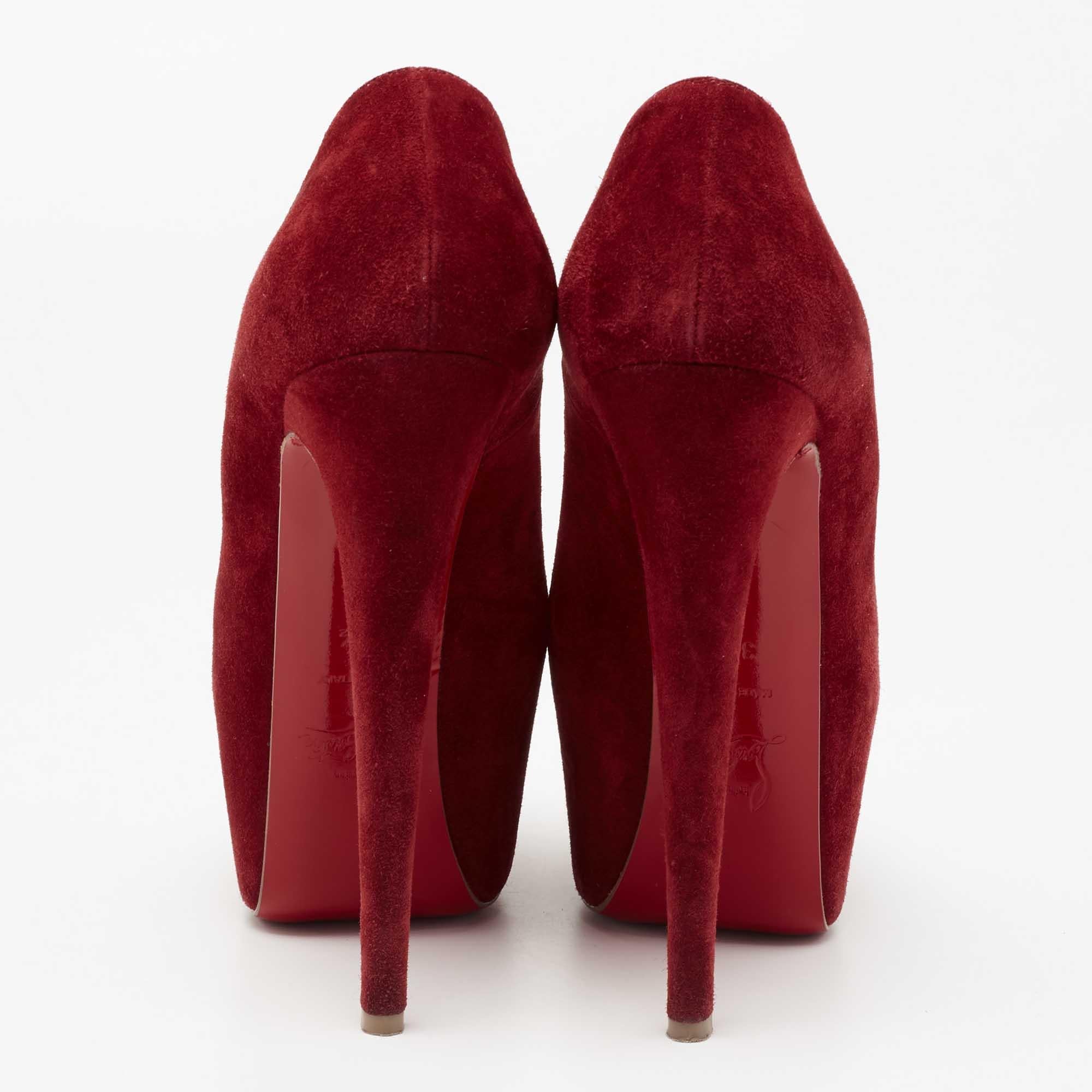 Christian Louboutin Deep Red Suede Daffodile Pumps Size 36.5 For Sale 1
