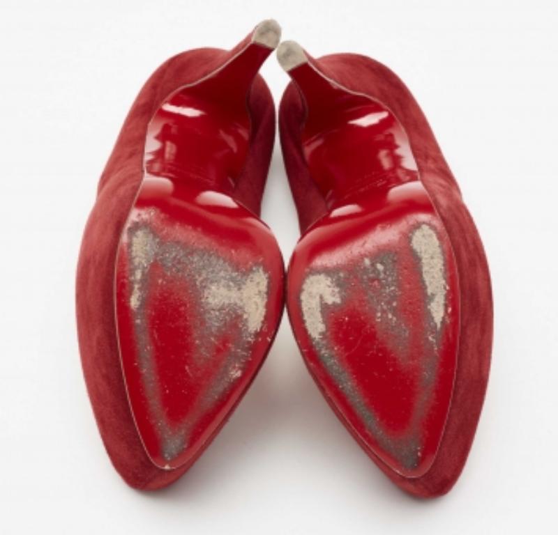 Christian Louboutin Deep Red Suede Daffodile Pumps Size 36.5 For Sale 2