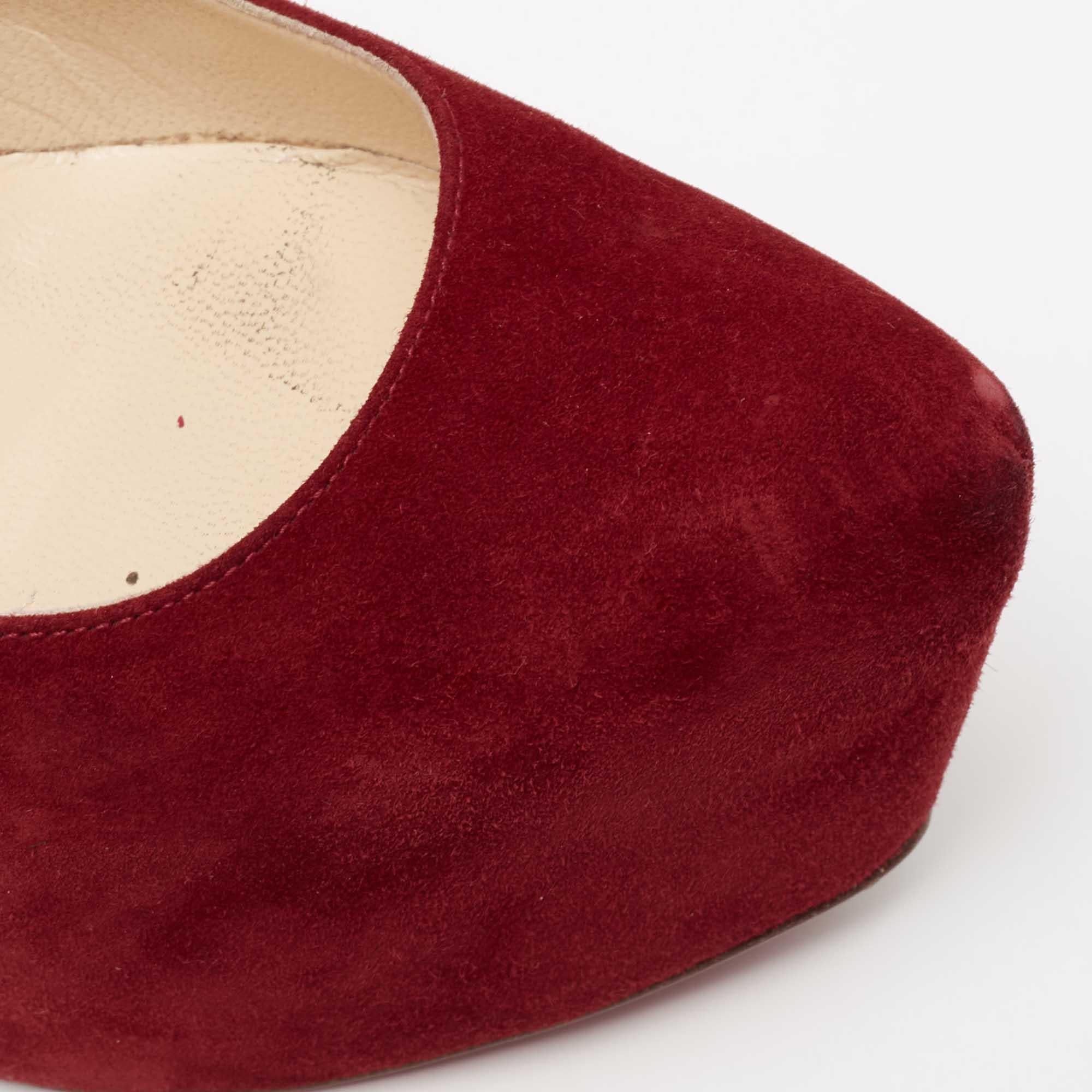 Christian Louboutin Deep Red Suede Daffodile Pumps Size 36.5 For Sale 3