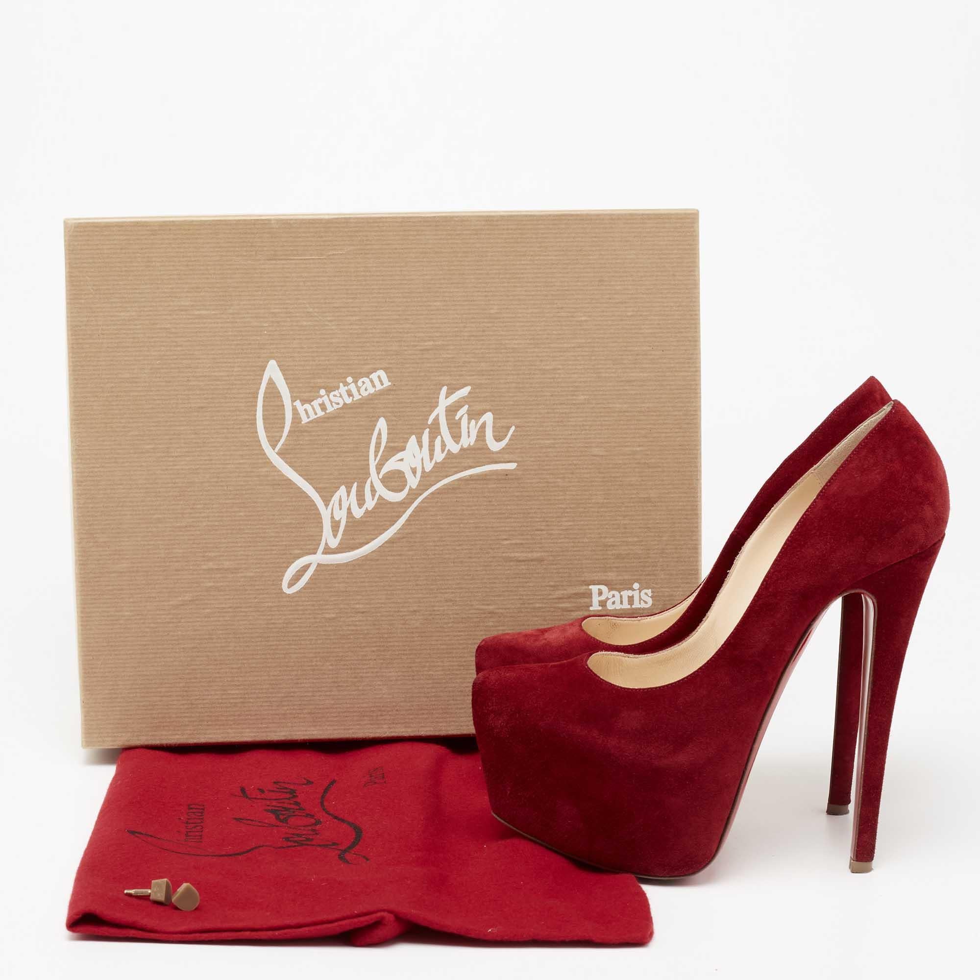 Christian Louboutin Deep Red Suede Daffodile Pumps Size 36.5 For Sale 4