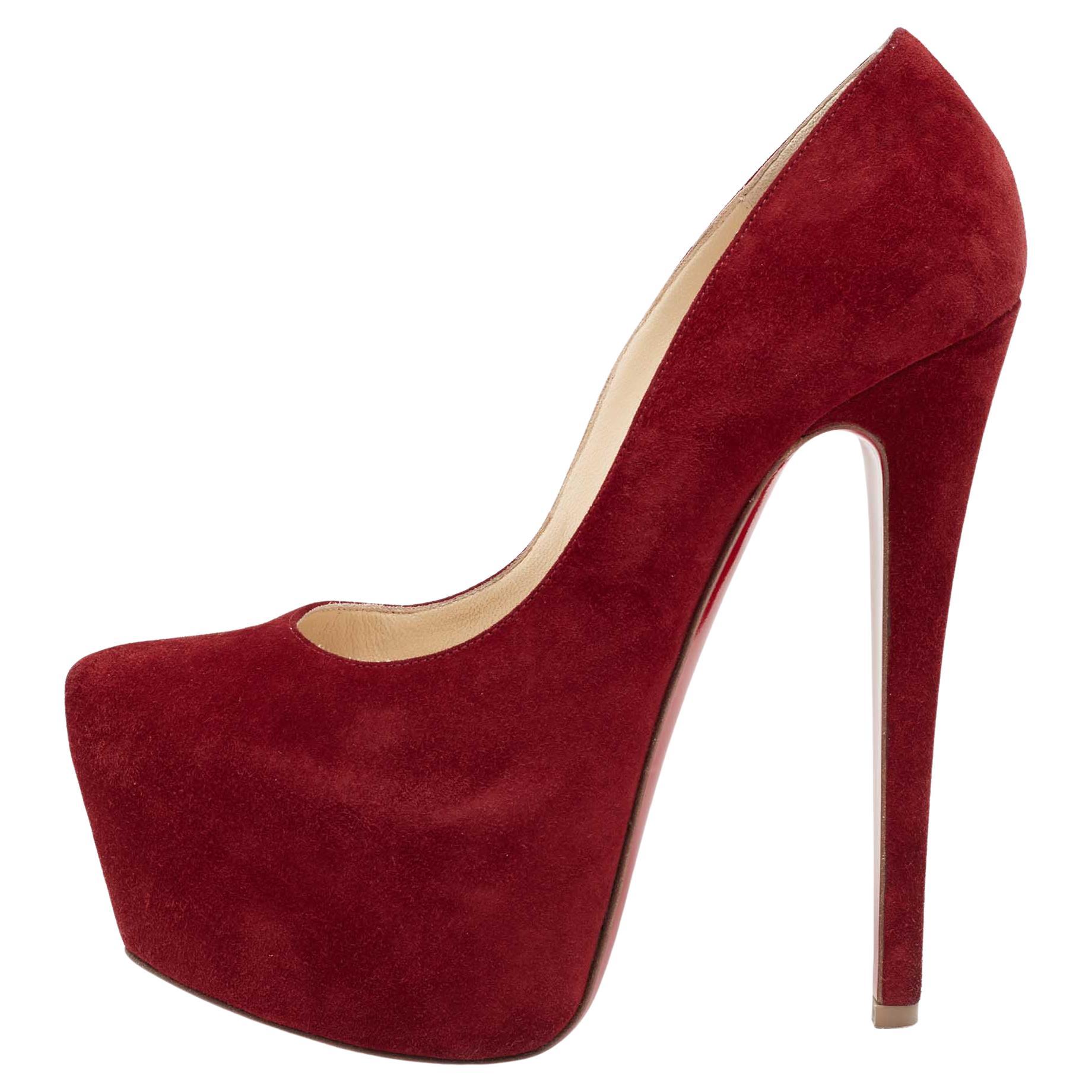 Christian Louboutin Deep Red Suede Daffodile Pumps Size 36.5 For Sale
