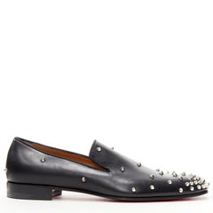 CHRISTIAN LOUBOUTIN Degra Flat black calf leather silver spike loafer EU42