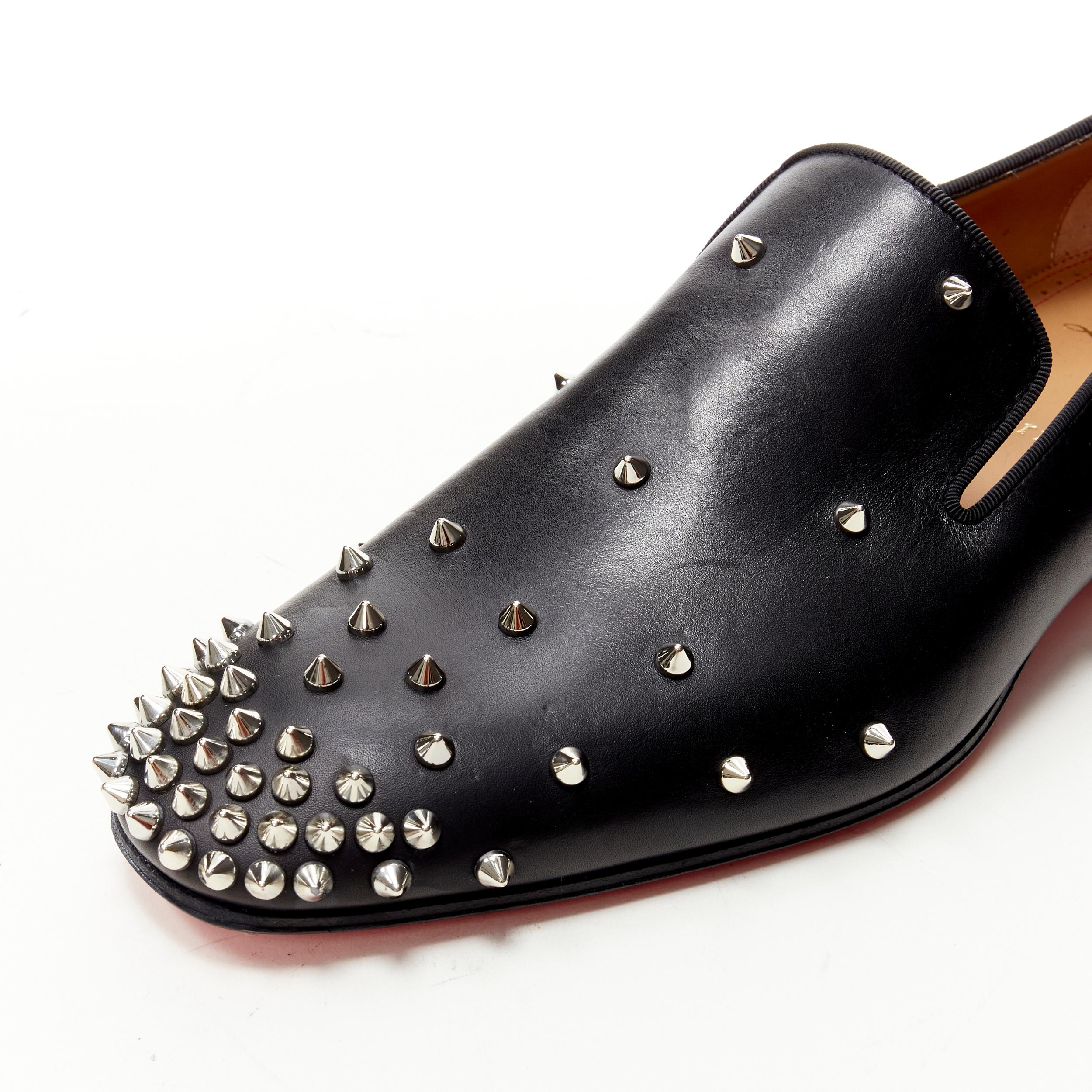 CHRISTIAN LOUBOUTIN Degra Flat black calf leather silver spike loafer EU42 3