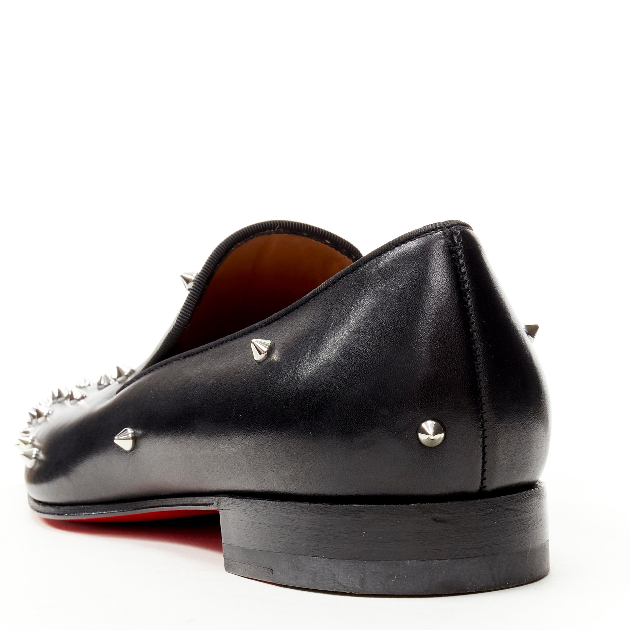 CHRISTIAN LOUBOUTIN Degra Flat black calf leather silver spike loafer EU42 4