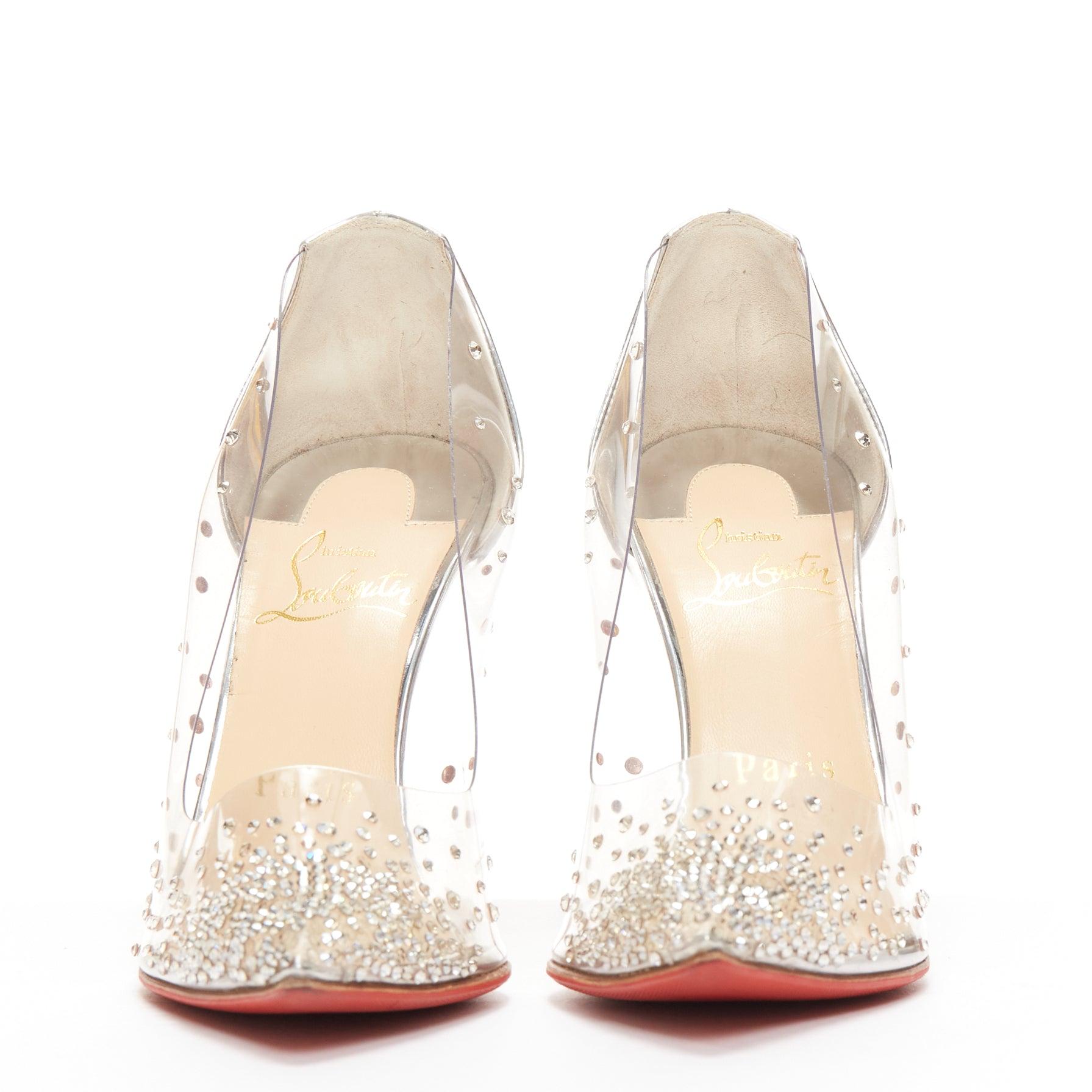 Beige CHRISTIAN LOUBOUTIN Degrastrass 100 clear pvc crystal embellished pump EU35
