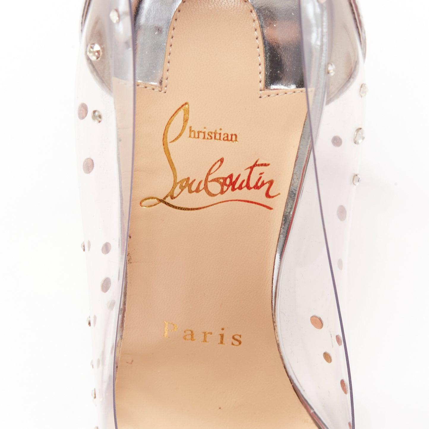 CHRISTIAN LOUBOUTIN Degrastrass 100 clear pvc crystal embellished pump EU35 4