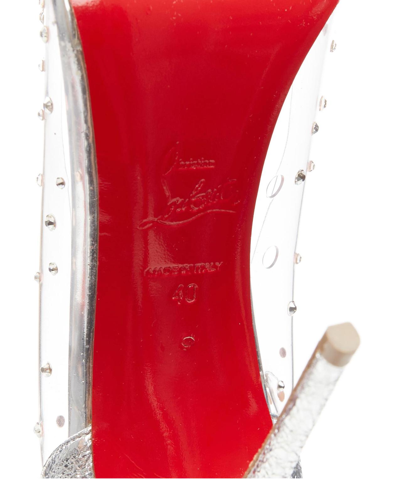 CHRISTIAN LOUBOUTIN Degrastrass 100 clear PVC silver strass bridal pump EU40 For Sale 5