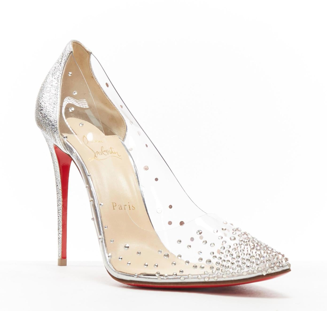 CHRISTIAN LOUBOUTIN Degrastrass 100 clear PVC silver strass bridal pump EU40
Reference: TGAS/A04409
Brand: Christian Louboutin
Model: Degrastrass 100
Material: PVC
Color: Silver
Pattern: Solid
Extra Details: Style code: 1180606
Made in: