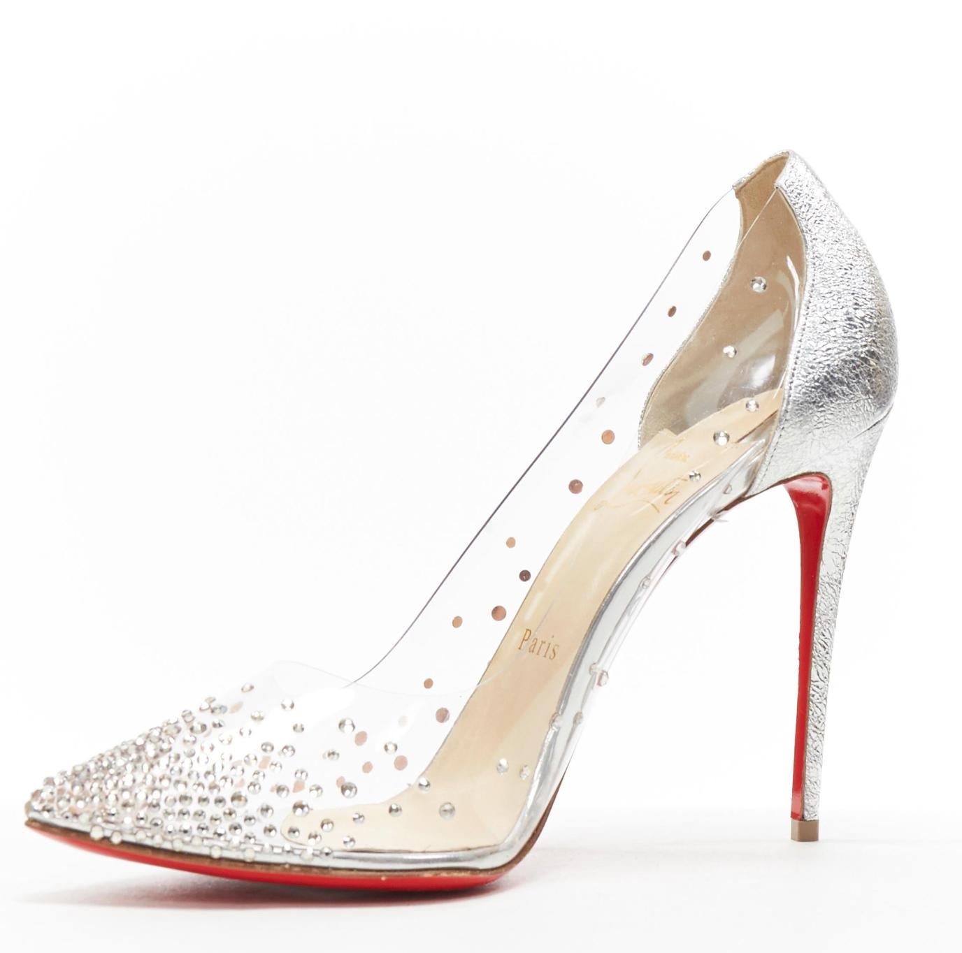 CHRISTIAN LOUBOUTIN Degrastrass 100 clear PVC silver strass bridal pump EU40 In New Condition For Sale In Hong Kong, NT