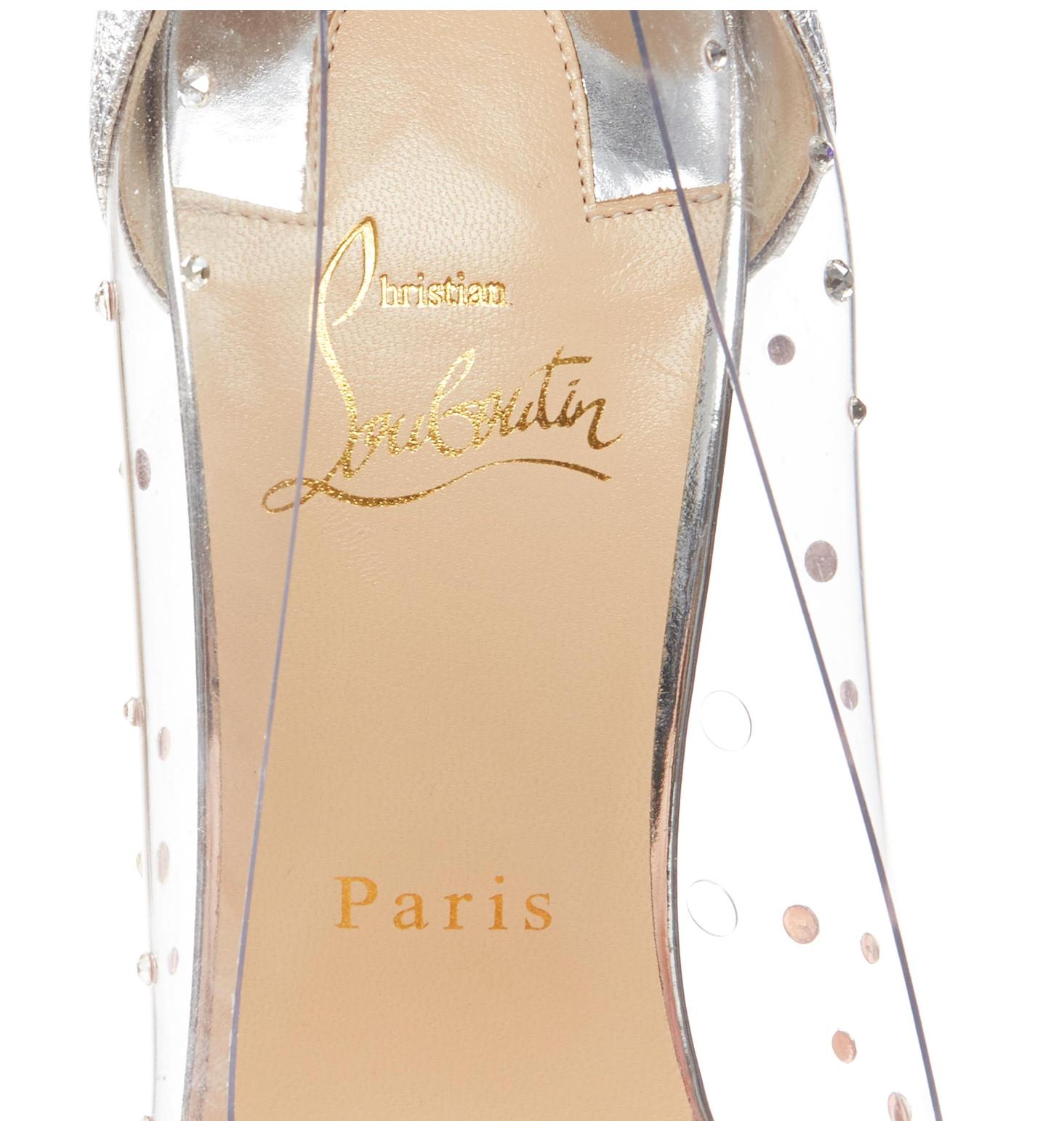 CHRISTIAN LOUBOUTIN Degrastrass 100 clear PVC silver strass bridal pump EU40 For Sale 4