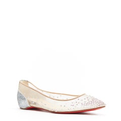 CHRISTIAN LOUBOUTIN Degrastrass Flats crystal strass nude mesh ballet flats EU37